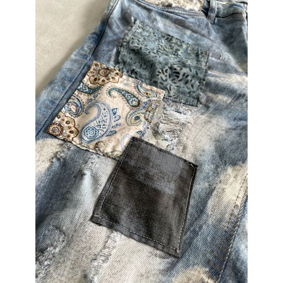 VTG Style FWRD Mens Custom Patchwork by Angelina Vanelli Distressed Denim Shorts - Picture 8 of 13